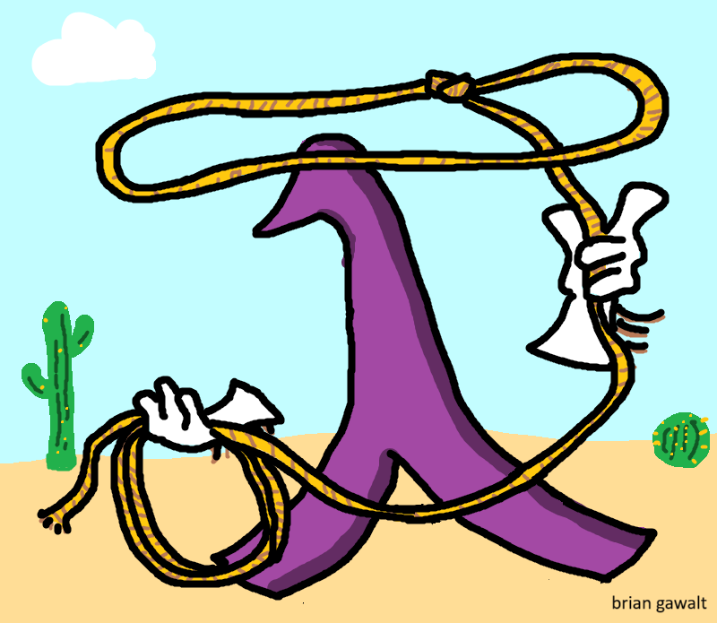 MS Paint doodle of a purple lambda (the Greek alphabet character) twirling a
lasso in the desert